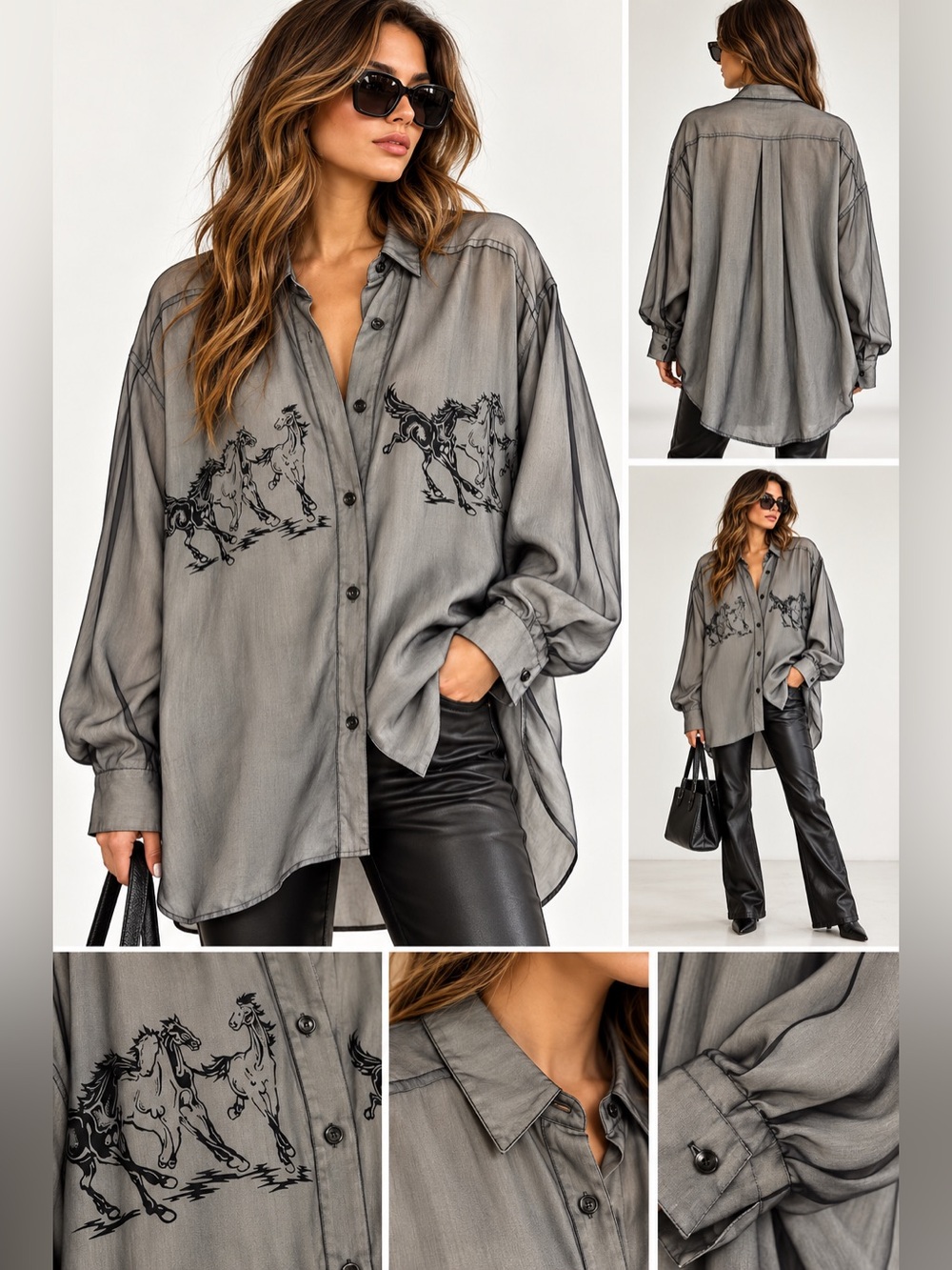 Sportmax Made in Italy Horse Print Oversized Shirt Blouse Size 12